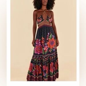 FARM Rio Strapless Floral Maxi Dress - Black and Pink